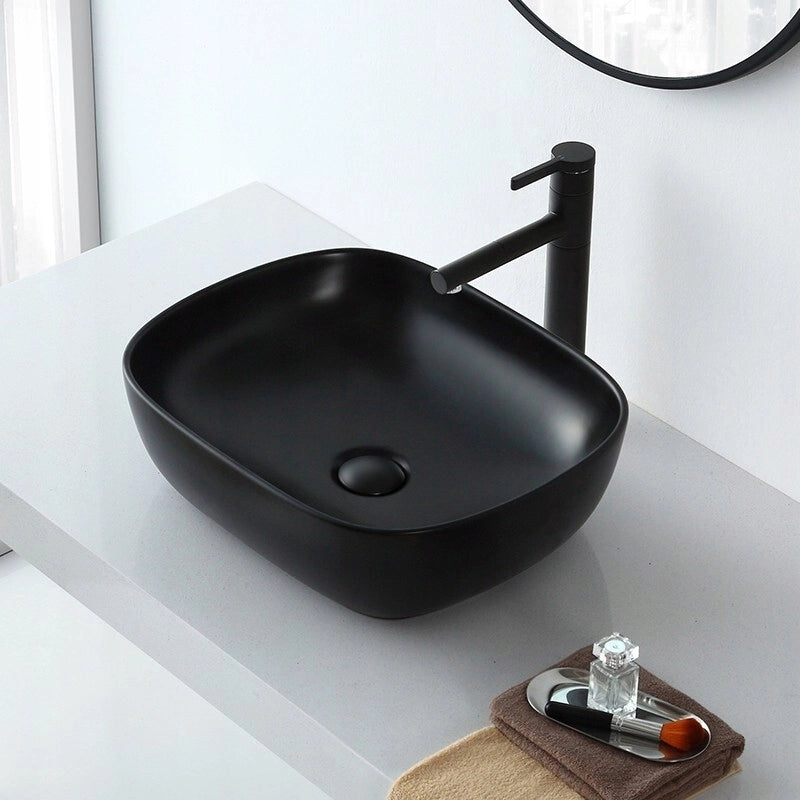 LAVABO DA APPOGGIO IN CERAMICA NERA OPACA 46x32 CM DA POSIZIONARE SU PIANO DI LAVORO GRANDE