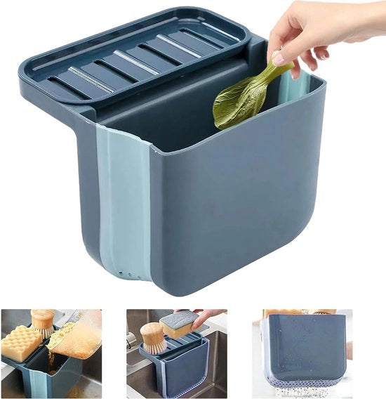 Separatore rifiuti asciutto e umido con chiusura a vite e goccia di pioggia, contenitore per rifiuti pieghevole appeso con presa di vetro, porta frigorifero per cucina (blu)