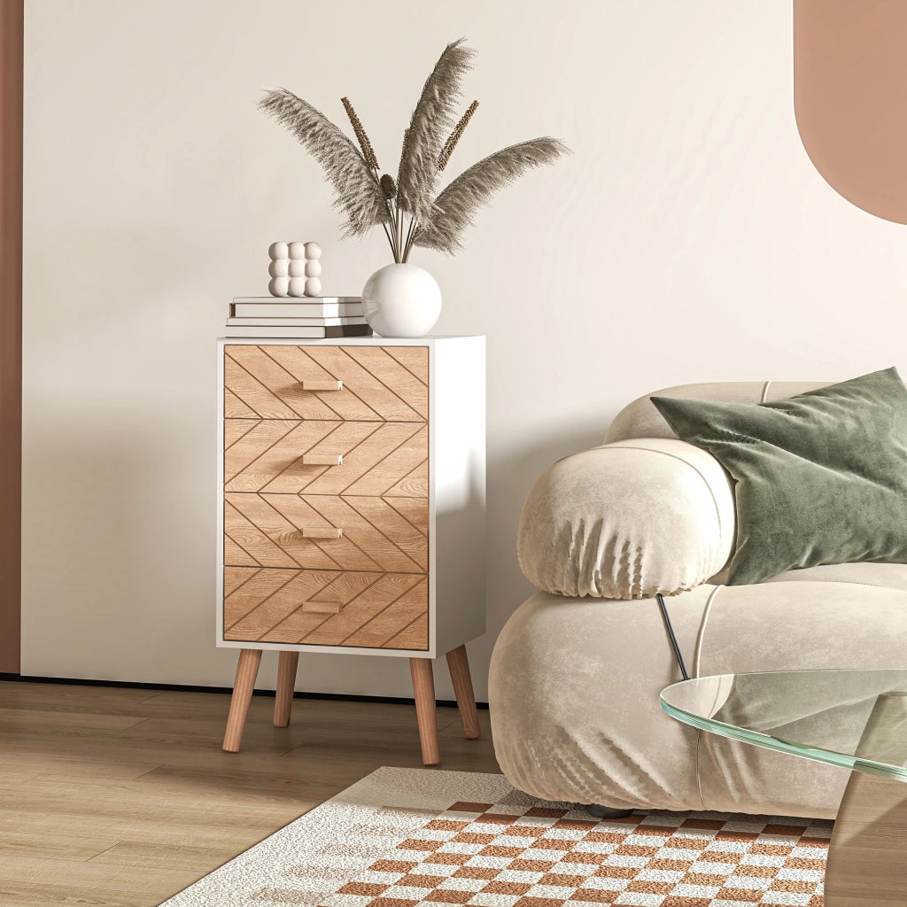 Cassettiera 4 Cassetti ¨C Zephmum ¨C Bianco Naturale 40x30x75 cm