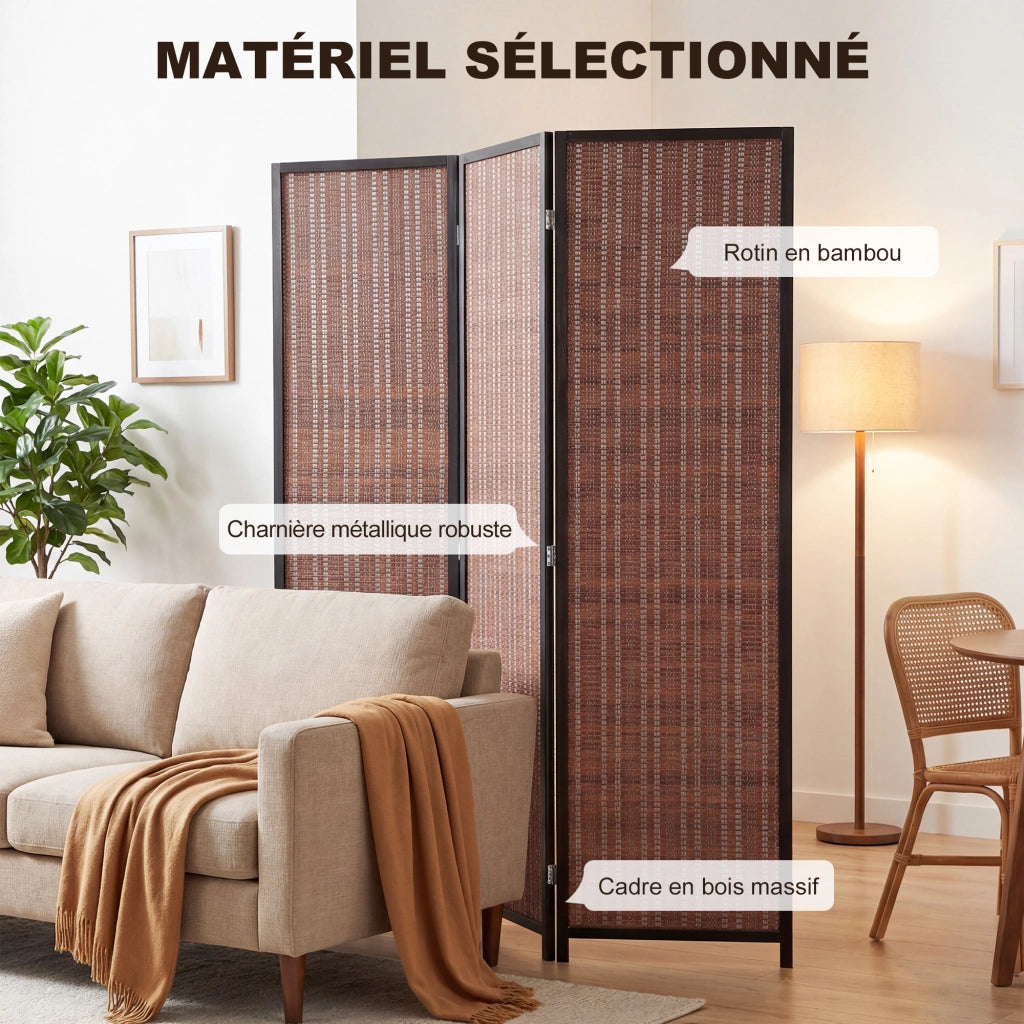 Paravento separatore 3 pannelli pieghevole ¨C Xylo ¨C legno marrone 135x180 cm