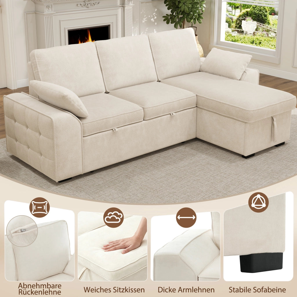 DIVANO ANGOLARE 3 POSTI 237x141x86 cm in Chenille Beige