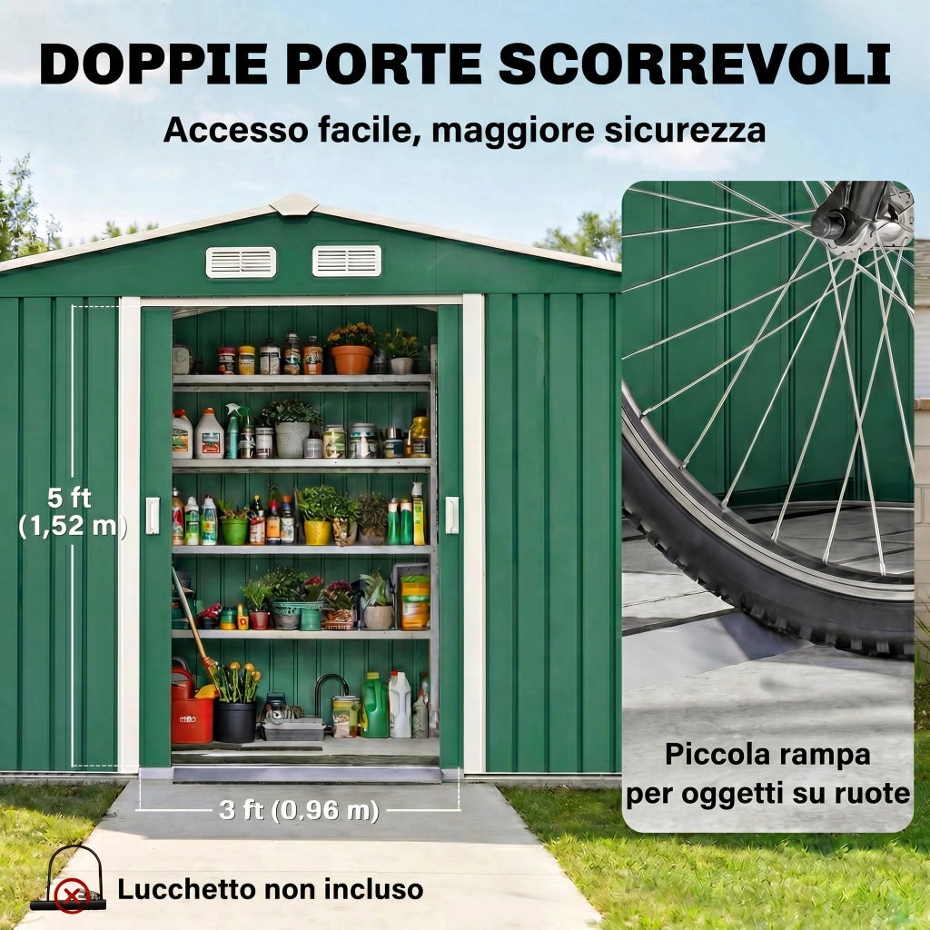 Casetta da Giardino in Acciaio ¨C Xylo ¨C Verde Scuro 277x195x192 cm