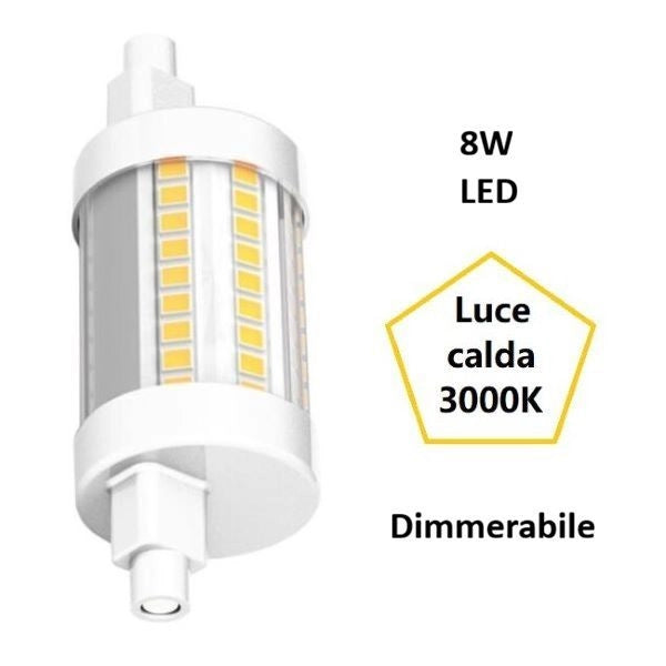R7S LAMPADINA LINEARE DECENTRATA A LED 8W LUCE CALDA 3000K DIMMERABILE IDEALLUX