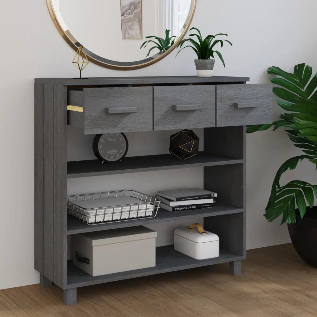 Consolle HAMAR Grigio Scuro 90x35x90 cm Legno Massello di Pino 340466