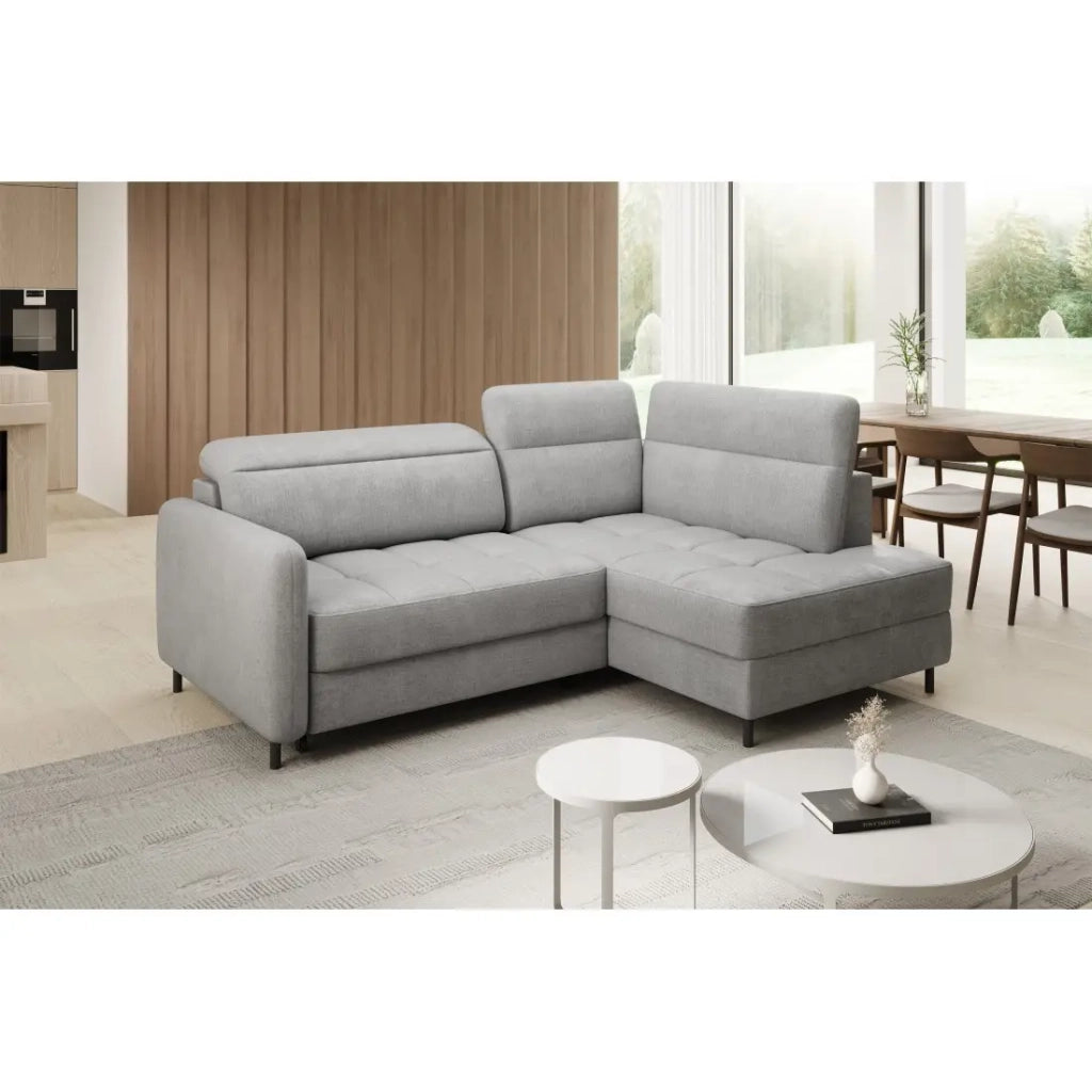 Divano ad angolo destro convertibile BARNEA 208 cm grigio chiaro con vano portaoggetti