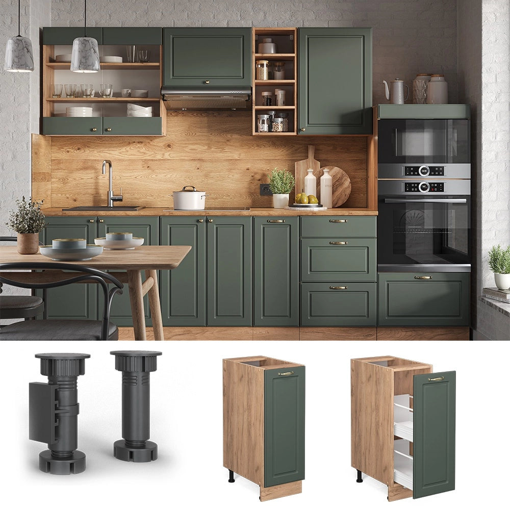 Armadio cucina dispensa alto Fame-Line Verde-oro rustico/Rovere dorato 30 cm, PL Antracite Vicco