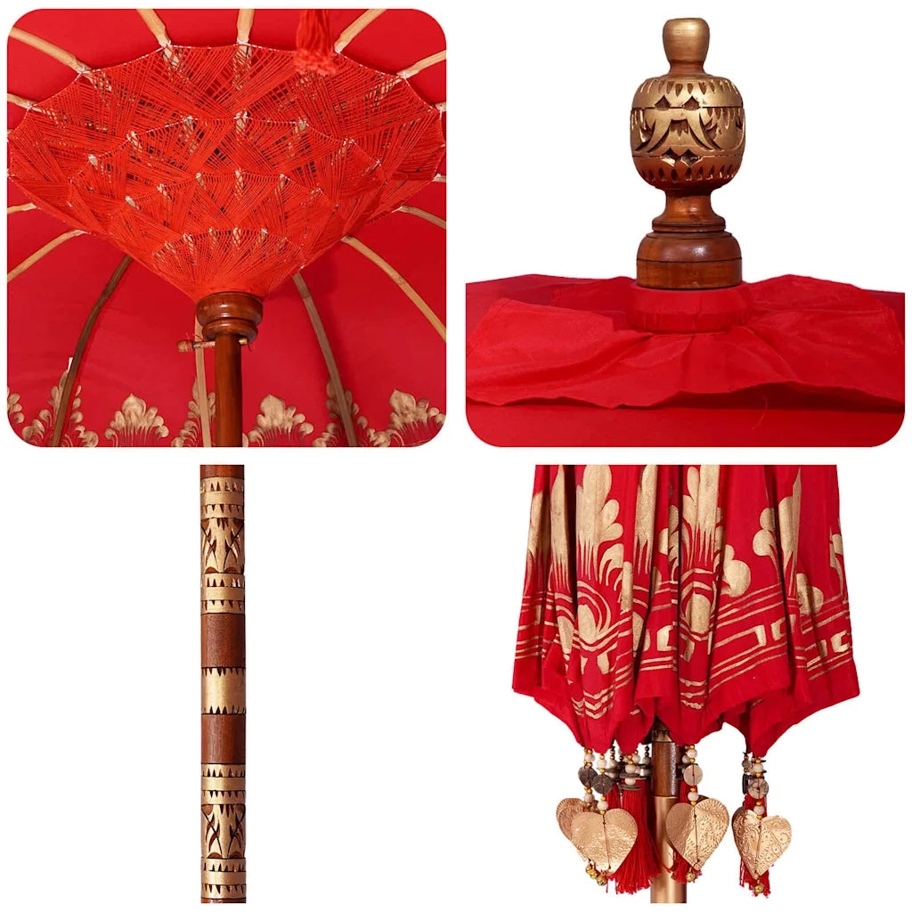 Ombrello balinese con base Rosso 185 x 185 x 260 cm 3356897
