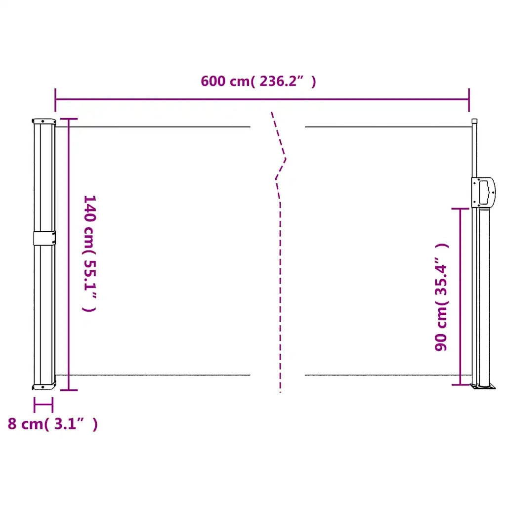 Tenda da Sole | Tenda parasole Laterale Retrattile Bianco 140x600 cm