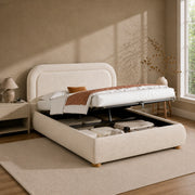 letto imbottito bouclé beige 140 x 200 cm