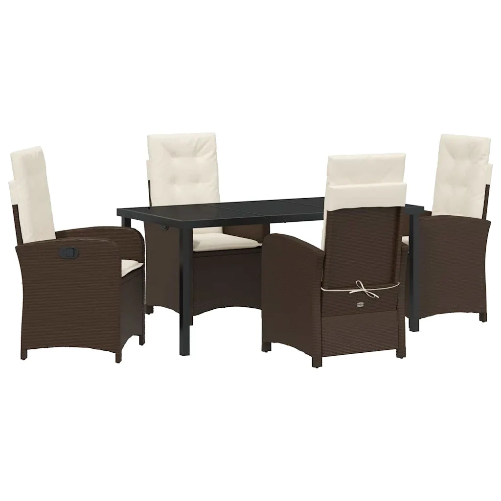 Set da Pranzo per Giardino con cuscino 5 pcs Marrone polyrattan