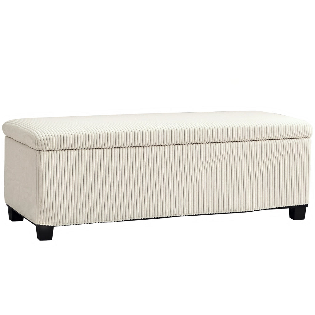 Panca Fondo Letto 112x42x40 cm con Spazio Contenitore da 84L in Tessuto Effetto Velluto a Coste e Acciaio Beige