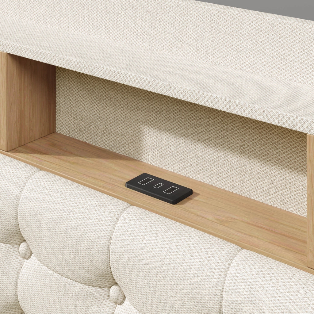 DESMIU Letto contenitore 180 × 200 cm 2 posti con LED, USB, Type-C, senza materasso, beige