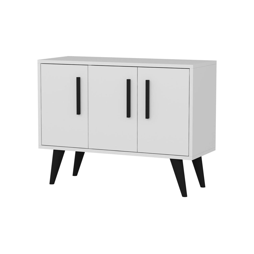 Mobile Basso Contenitore 'Gedved' Armadietto a 3 Ante Credenza su 4 Gambe - Bianco/Nero [en.casa]