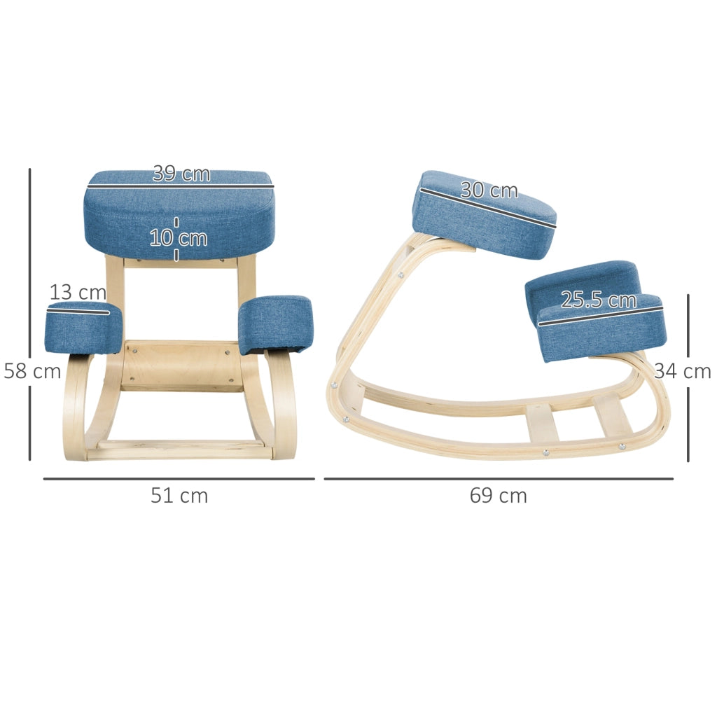 Sedia con Inginocchiatoio e Cuscino ¨C Zephmum ¨C Legno di Betulla, Blu, 51x69x58cm