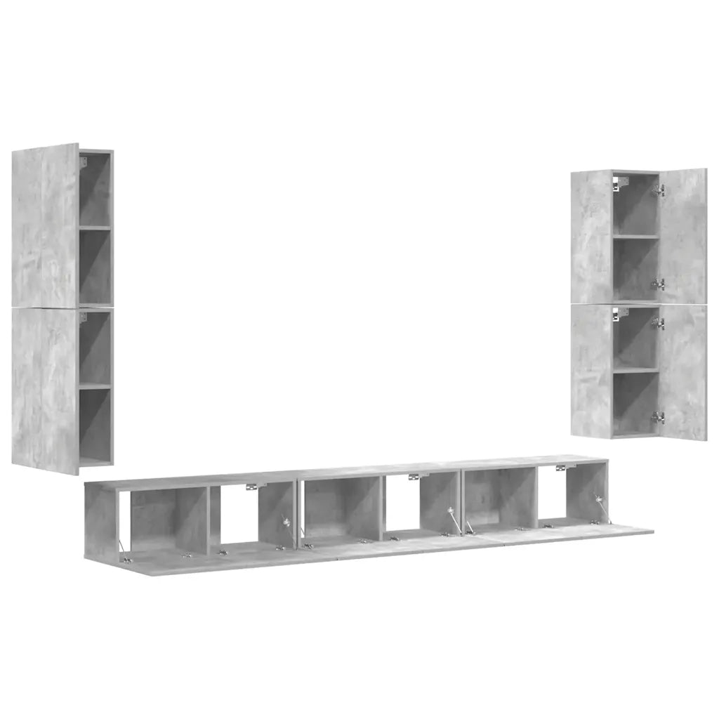 Set di Mobili Porta TV 7 pz | Armadietto TV | Mobile Porta TV Grigio Cemento in Legno Multistrato