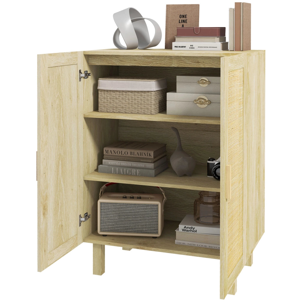 Credenza Boho con Ante a Griglia e Ripiani Regolabili ¨C Xylo ¨C Legno Naturale 73x41x102 cm