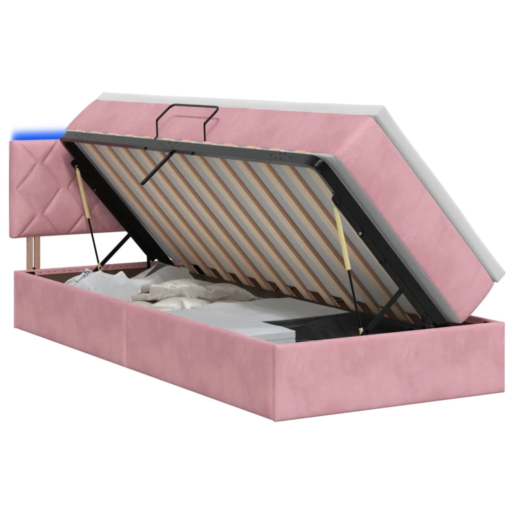Letto con contenitore LED e materasso Rosa 90 x 190 cm Velluto 3459281