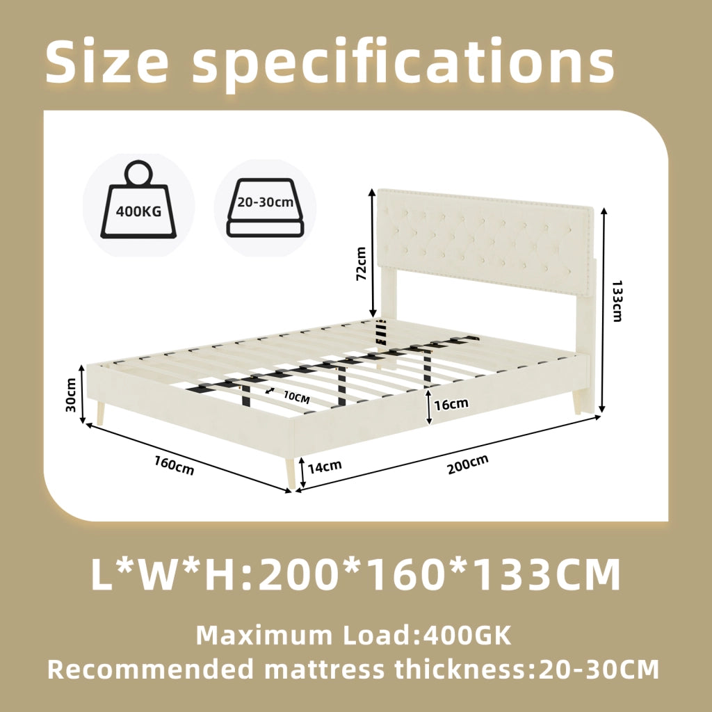 DESMIU Letto 160 × 200 cm 2 posti con vano sotto il letto, senza materasso, in tessuto, beige