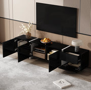 Mobile TV 170x30x39 cm con 3 ante; cassetto e anta a ribalta in truciolare nero e bianco