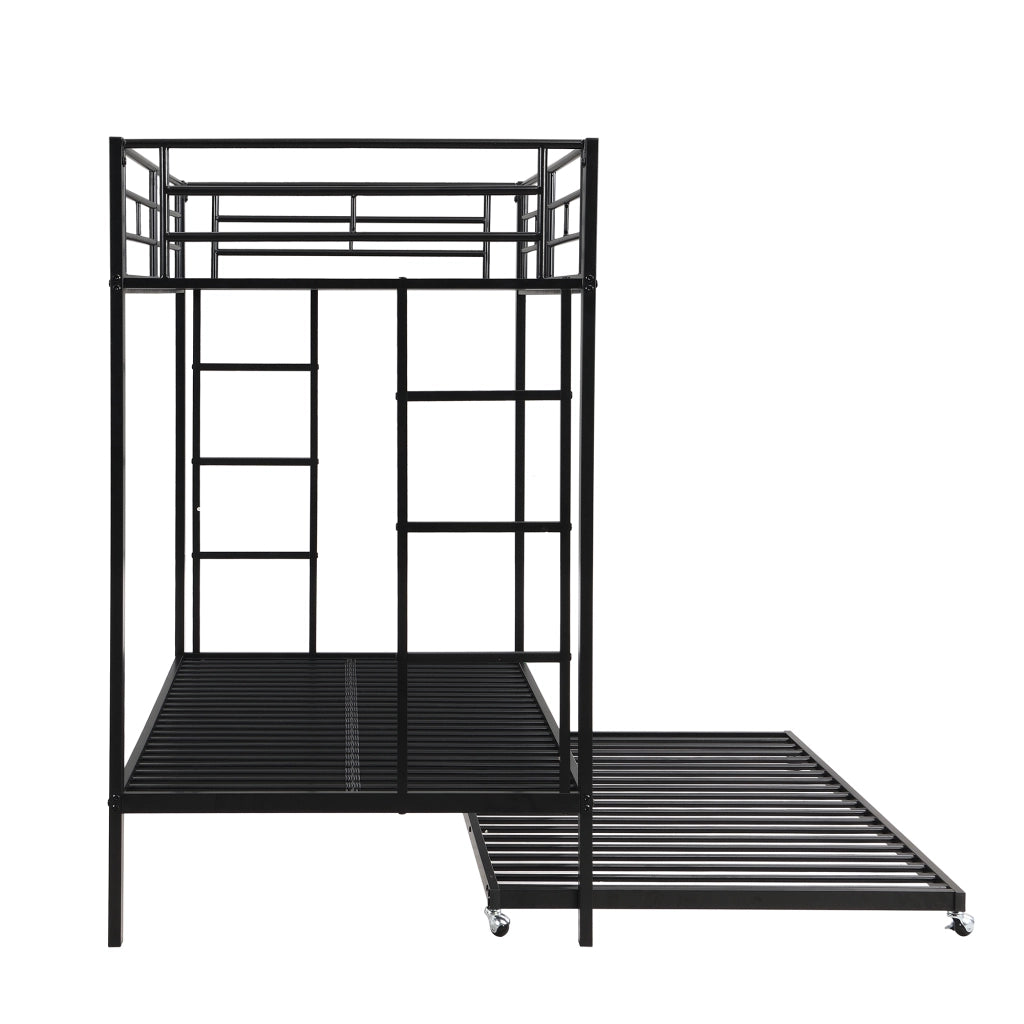 Letto a castello in metallo con letto estraibile; sponde alte e doghe; certificato EN747; nero; 90x200 cm
