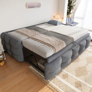 Divano letto estraibile in velluto - Zephmum- 90x190 cm, struttura in legno, grigio
