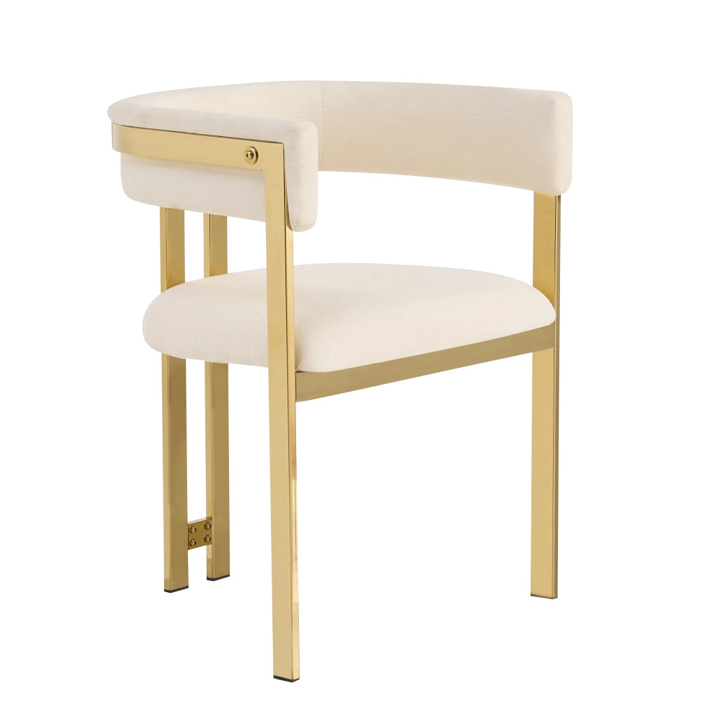 Sedia da Pranzo Set da 6 con Schienale Semicircolare e Struttura in Metallo, in Ciniglia Beige e Oro