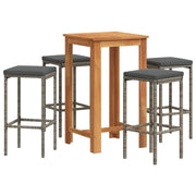 Set Bar Giardino 5pz | Set Salotto da Giardino Grigio Legno Massello Acacia e Polyrattan