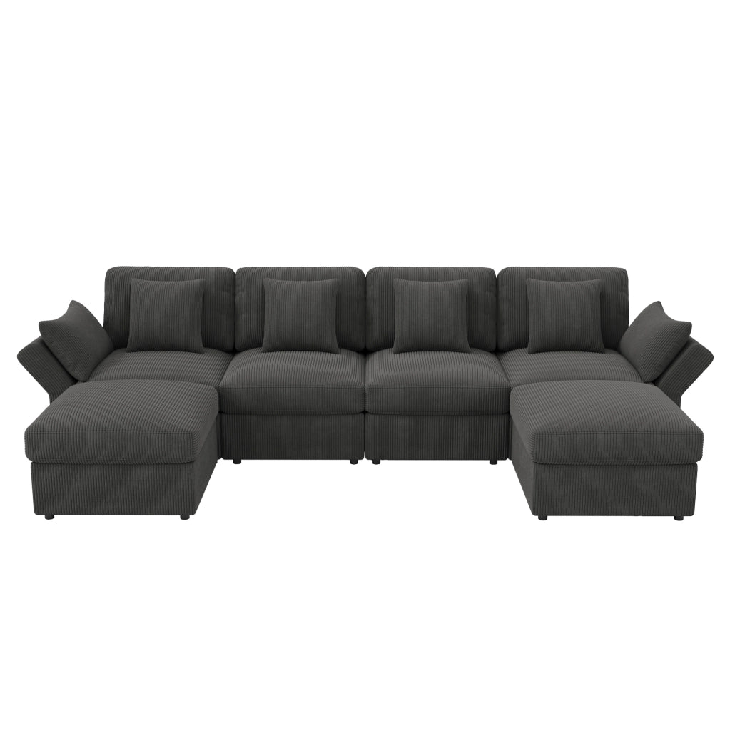 Divano modulare angolare a U 290 x 159;5 x 89 cm in tessuto corduroy grigio