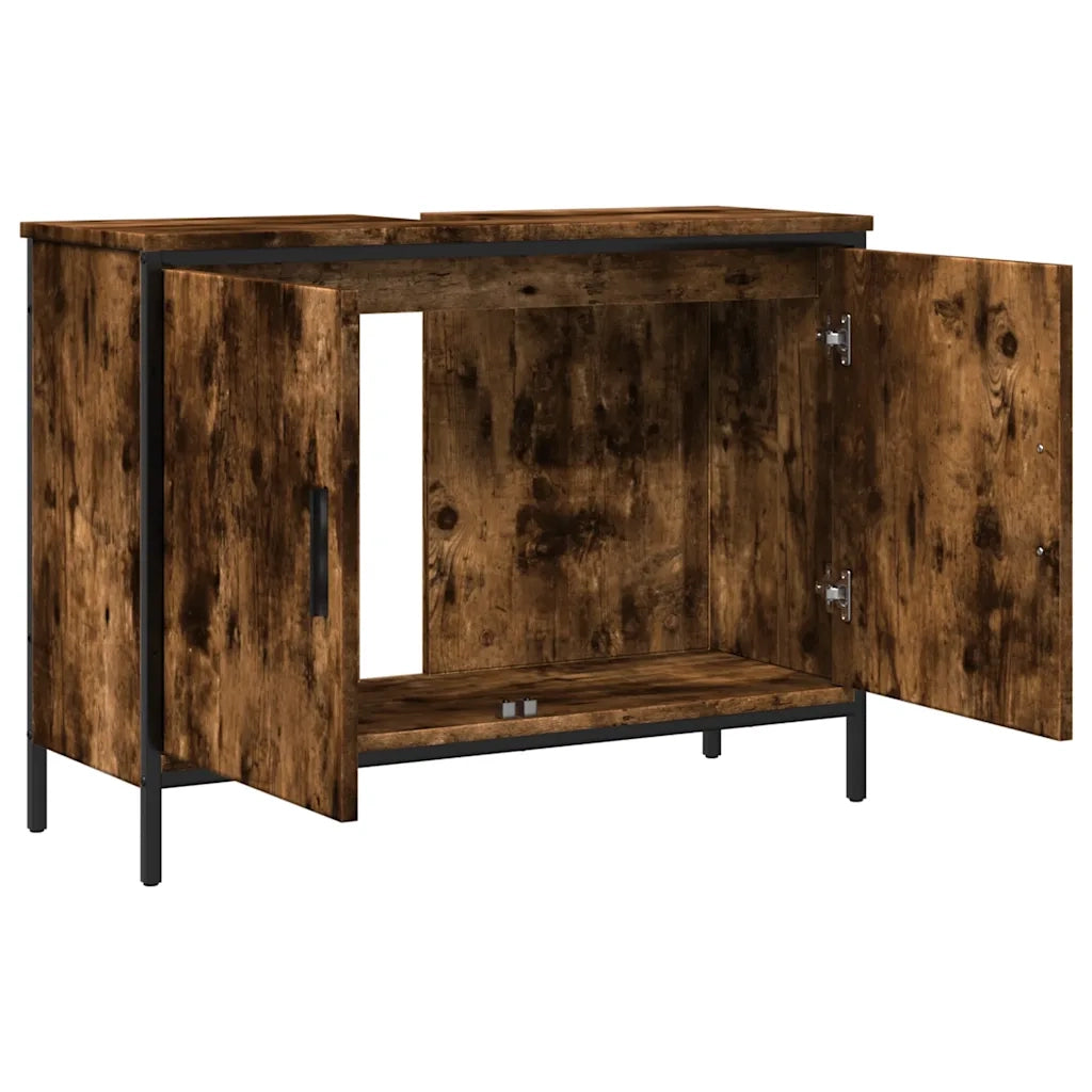 Mobile Lavabo Bagno-Armadietto da bagno Rovere Fumo 80x30x60 cm Legno Multistrato 989458