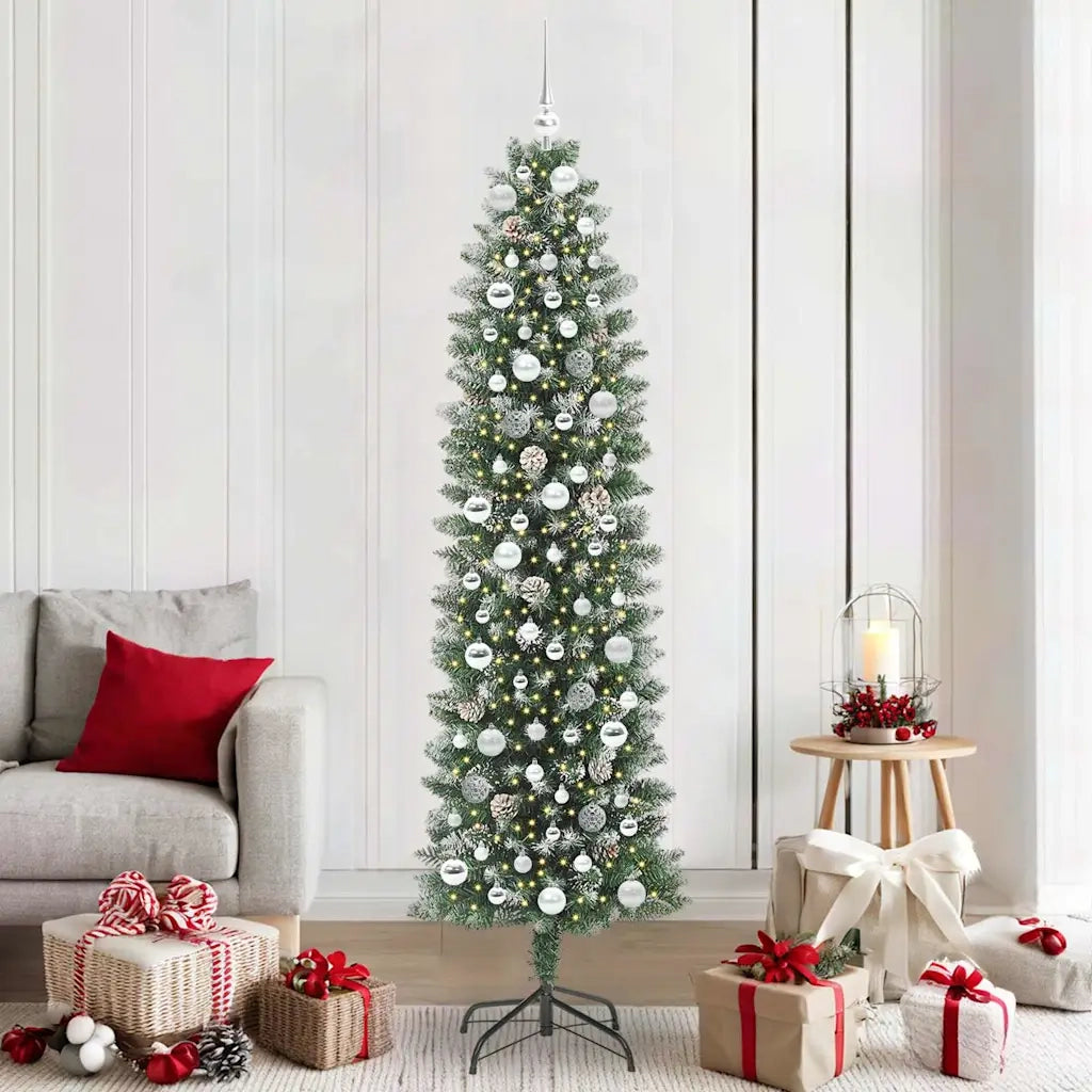 Albero di Natale Artificiale Sottile Verde e Bianco 210 cm 3395310