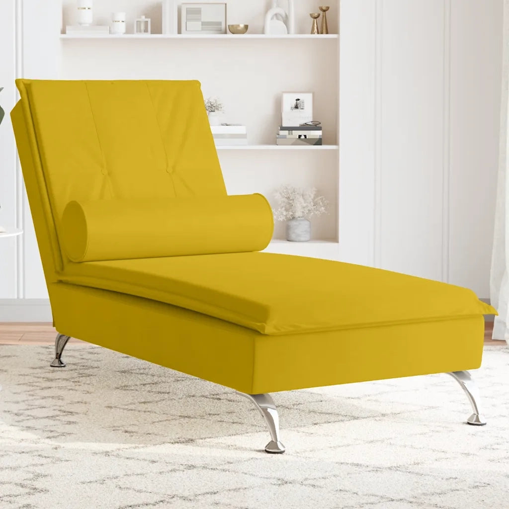 Chaise Longue Massaggi con Cuscino a Rullo Giallo in Velluto CFW6832829