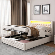 LETTO imbottito 160x200 cm bianco in PU con LED e cassettone