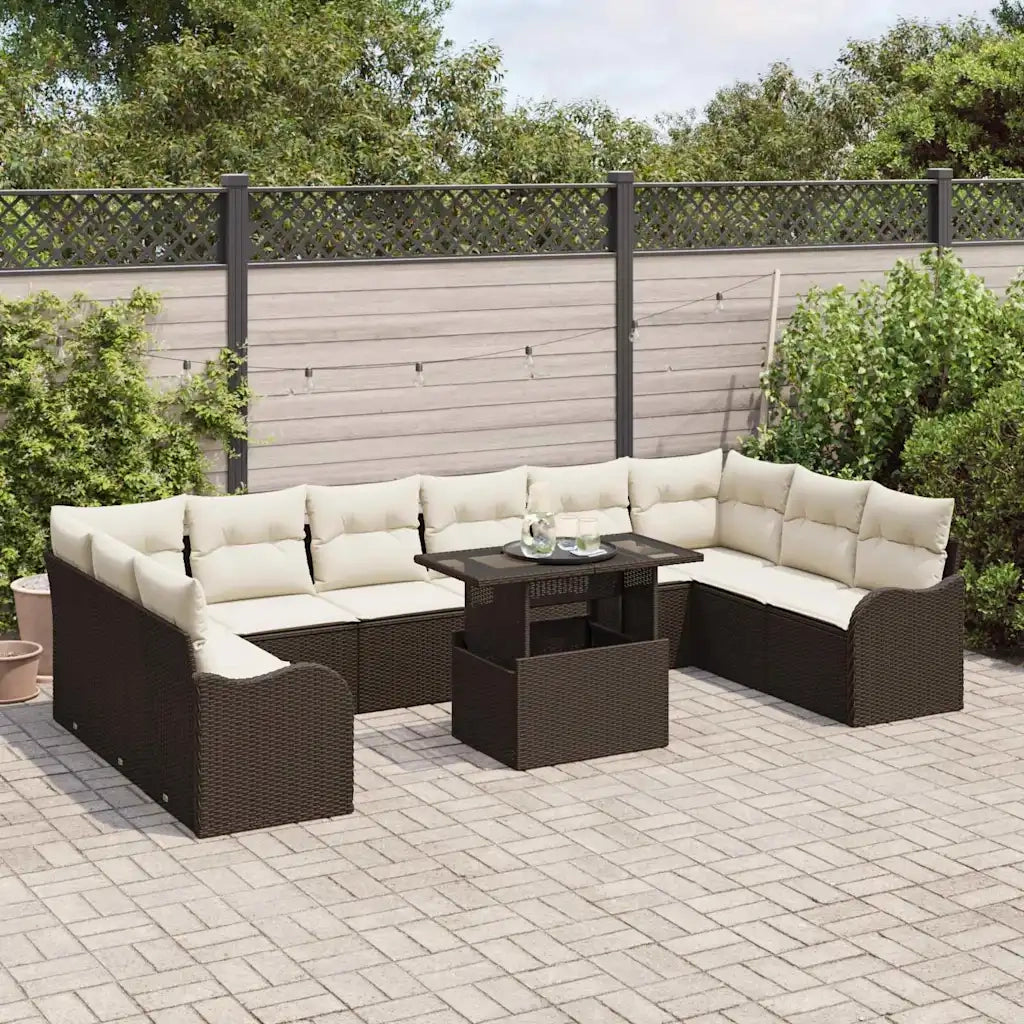 Set Divano da Giardino con cuscino 11 pcs Marrone Poly Rattan 3348534
