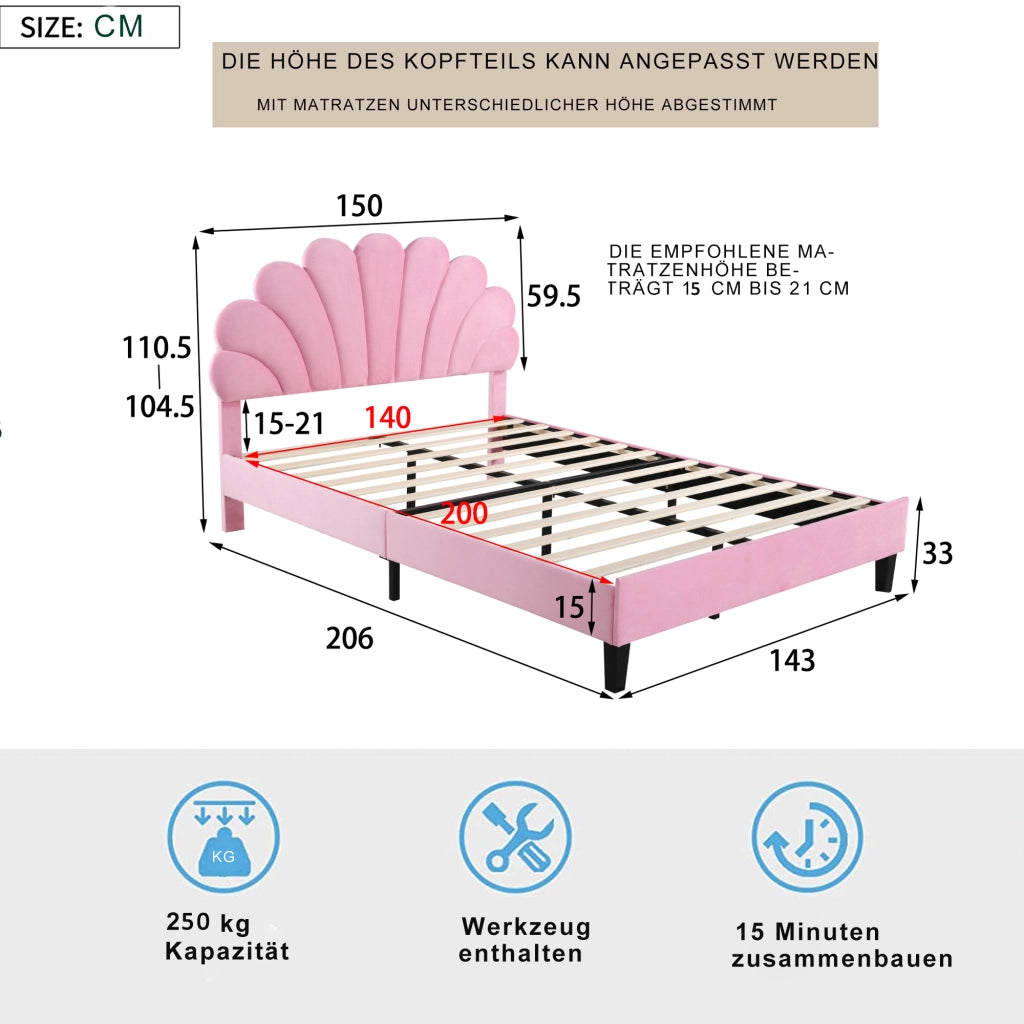 letto imbottito velluto rosa 140 x 200 cm
