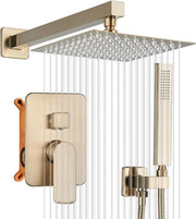 Set di douchi, miscelatore douchi incastrabile, finitura lucida, 30 cm, set di douchi con douchi a testa e douchi manuale, 2 funzioni, materiale in ottone per vasche da bagno