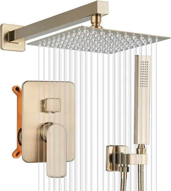 Set di douchi, miscelatore douchi incastrabile, finitura lucida, 30 cm, set di douchi con douchi a testa e douchi manuale, 2 funzioni, materiale in ottone per vasche da bagno