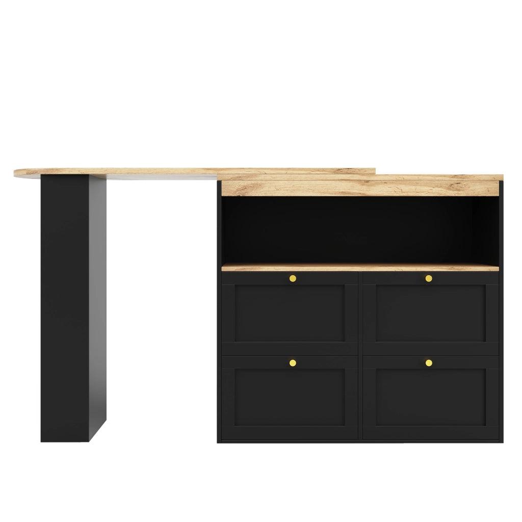 Mobile modulare L a 360° con 4 cassetti e ripiani aperti, in MDF, colore nero
