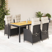 Set da Pranzo da Giardino 5 pz Nero con Cuscini in Polyrattan 3213088