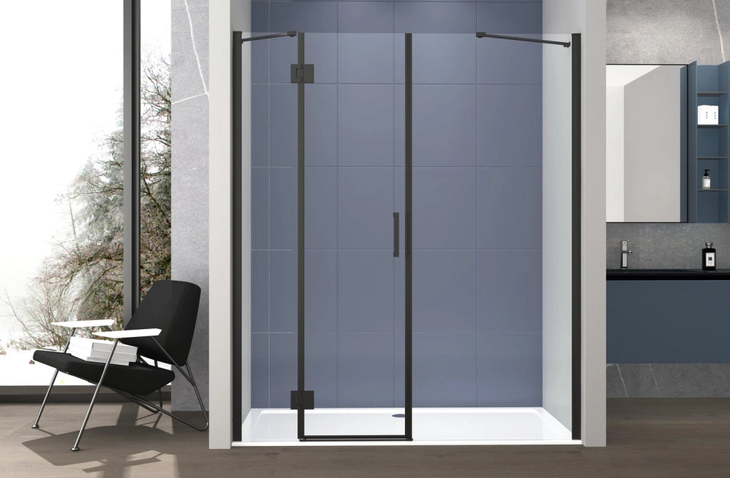 Box doccia 2 lati 100x80 cm fisso + porta un battente H200 cm cristallo 6mm profilo Nero Opaco PIPPO