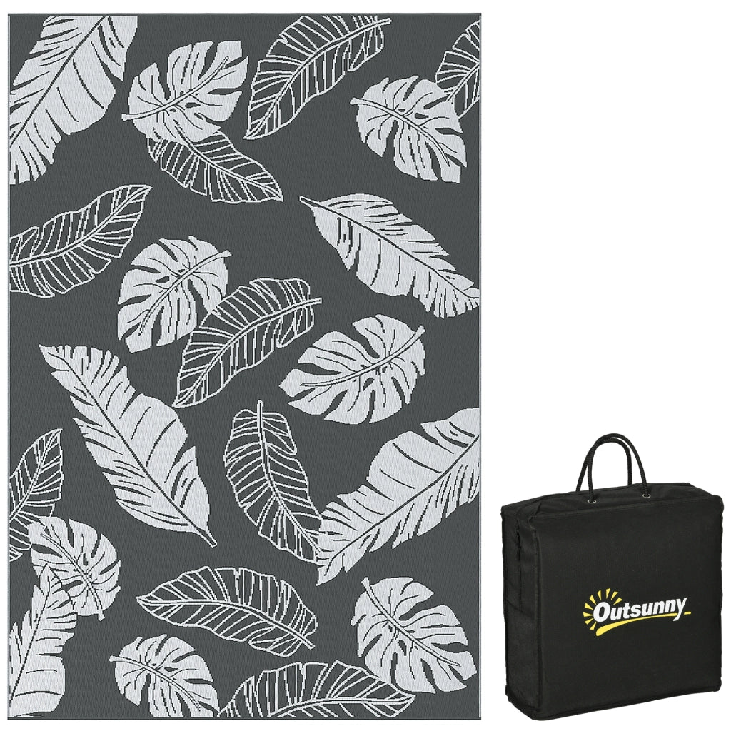 Tappeto da esterno ¨C zephmum ¨C grigio/bianco, 182x274cm, effetto foglie, idrorepellente
