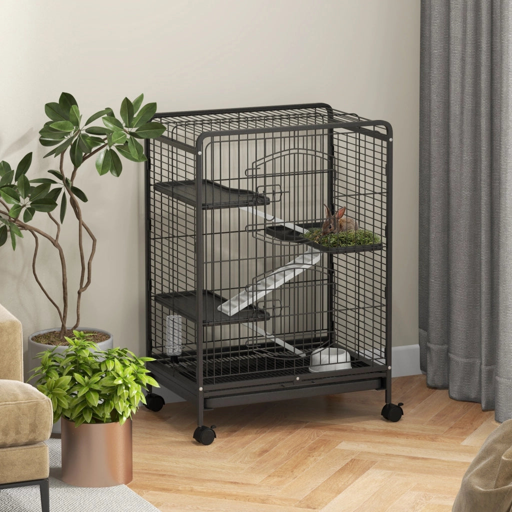 Gabbia per Roditori con Ruote e 3 Piattaforme ¨C zephmum ¨C Nero, 61.5x44x95 cm