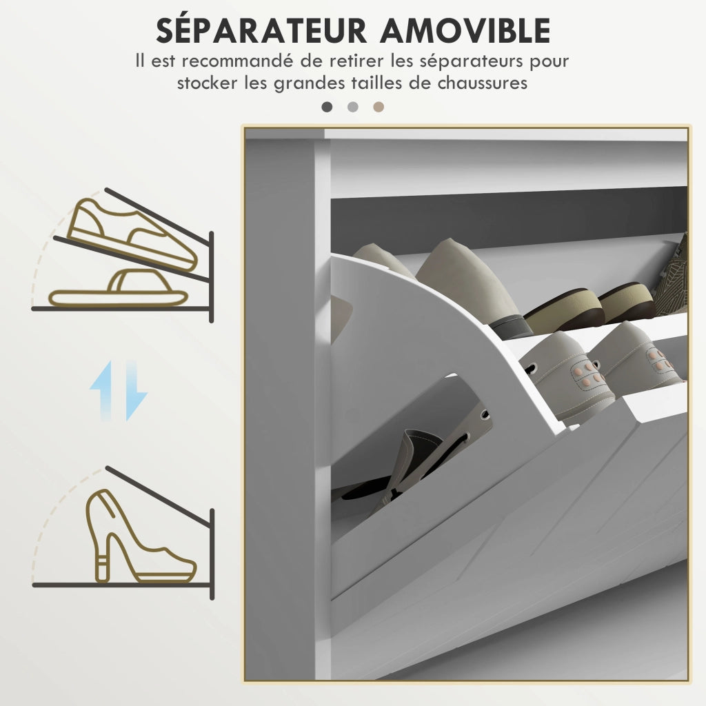 Panca porta scarpe con cassetto, cuscino e ripiano regolabile ¨C Minimal ¨C Bianco 100x26x48 cm