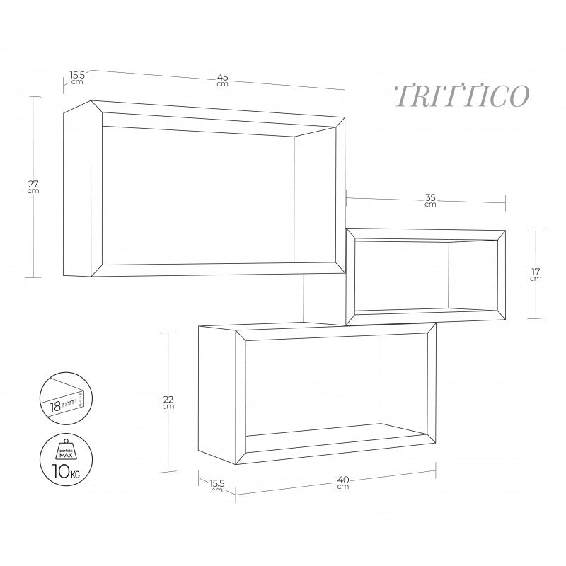 Set 3 Mensole da Parete Trittico Giallo Canarino 45x27, 40x22 e 35x17 cm - Sanitec