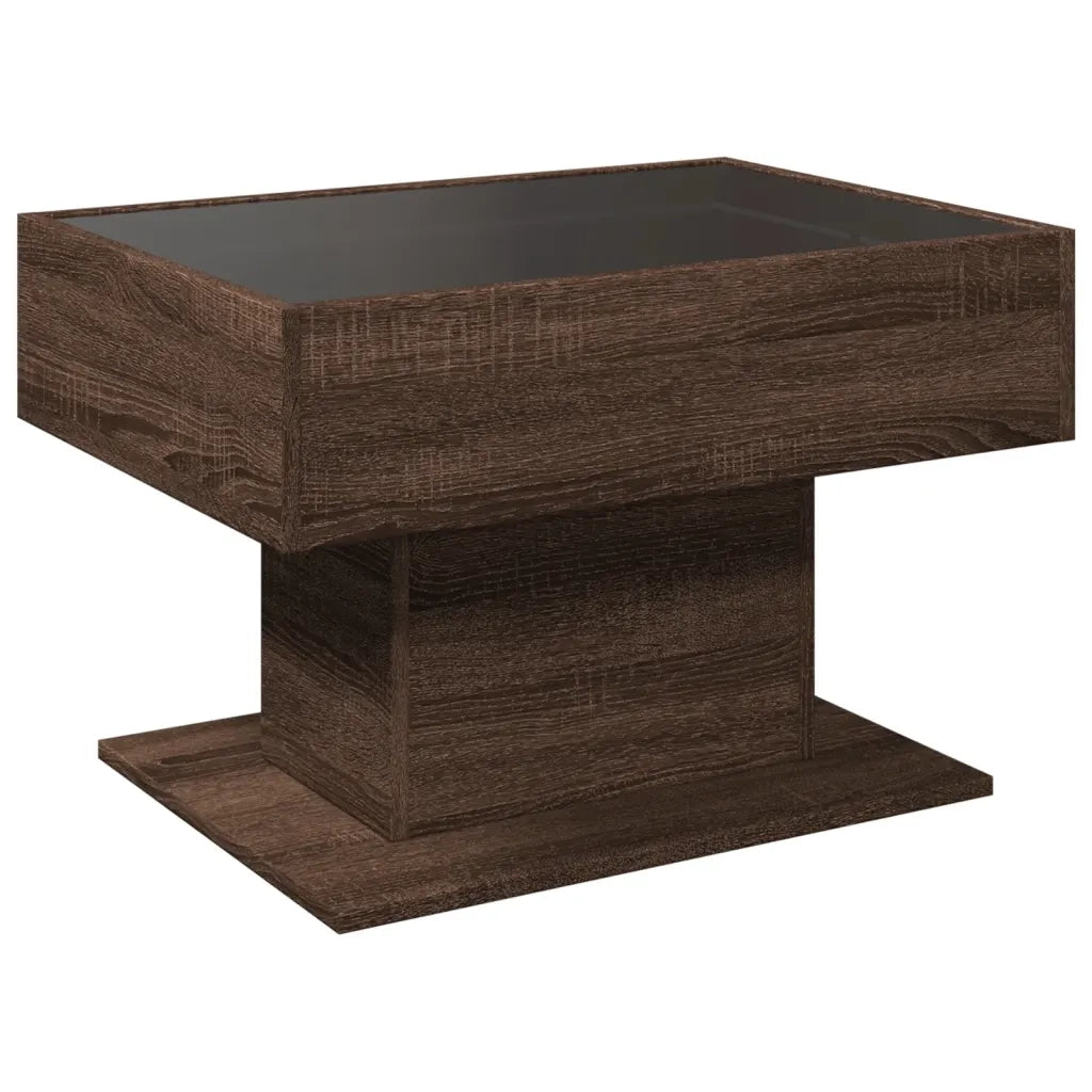 Tavolino Salotto con LED-Tavolino da soggiorno-Tavolo Rovere Marrone 70x50x45 cm Multistrato