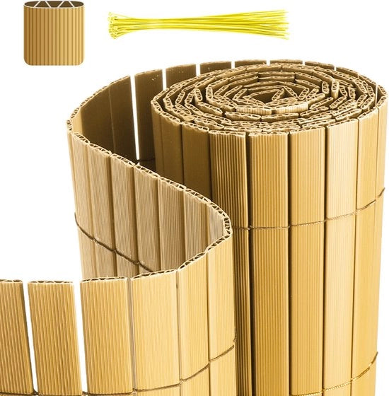 Schermo per giardino in PVC - separazione per balcone e terrazza - colore bambù - 1,8x4m 2 pezzi
