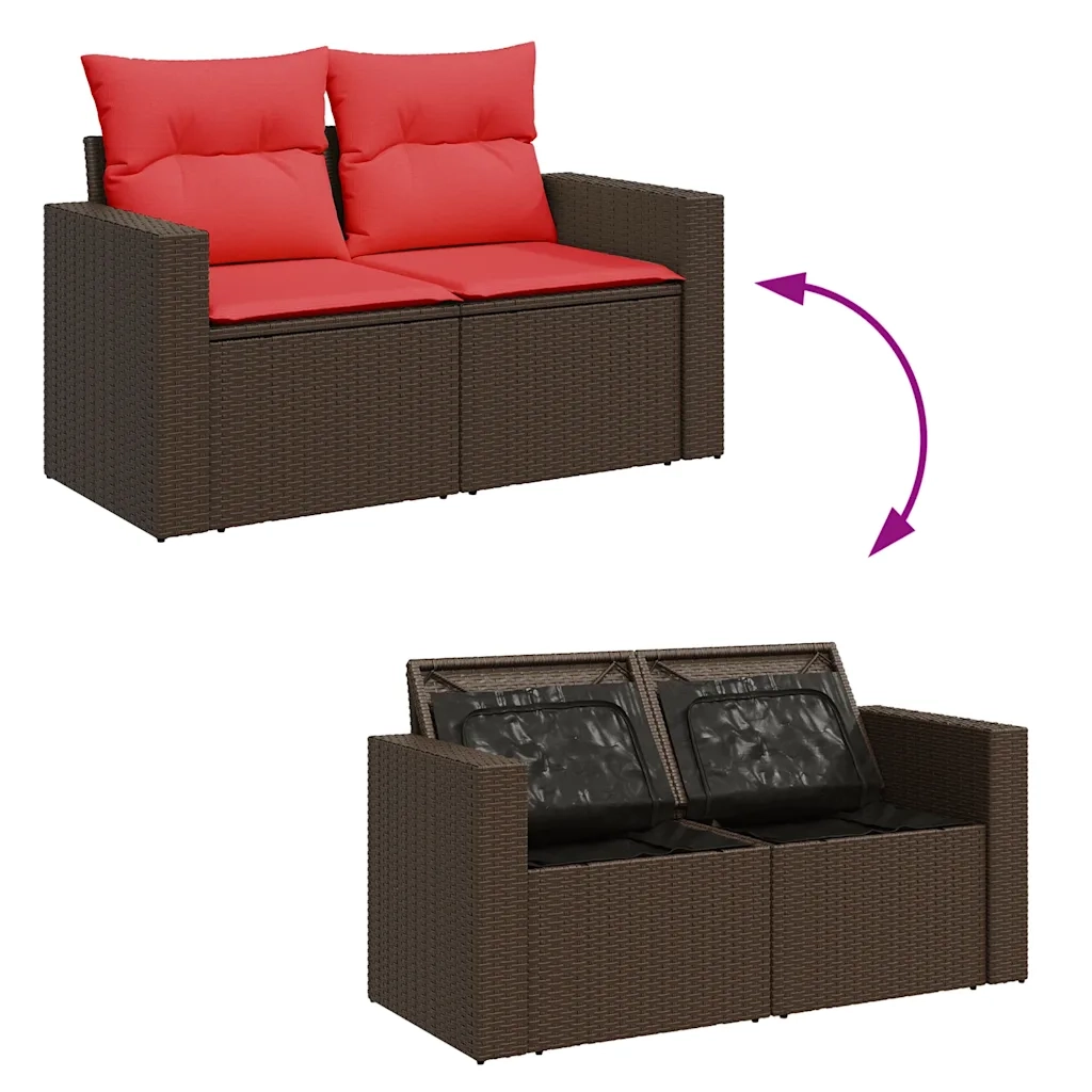 Divano da giardino con cuscini a 2 posti marrone in polyrattan 366243