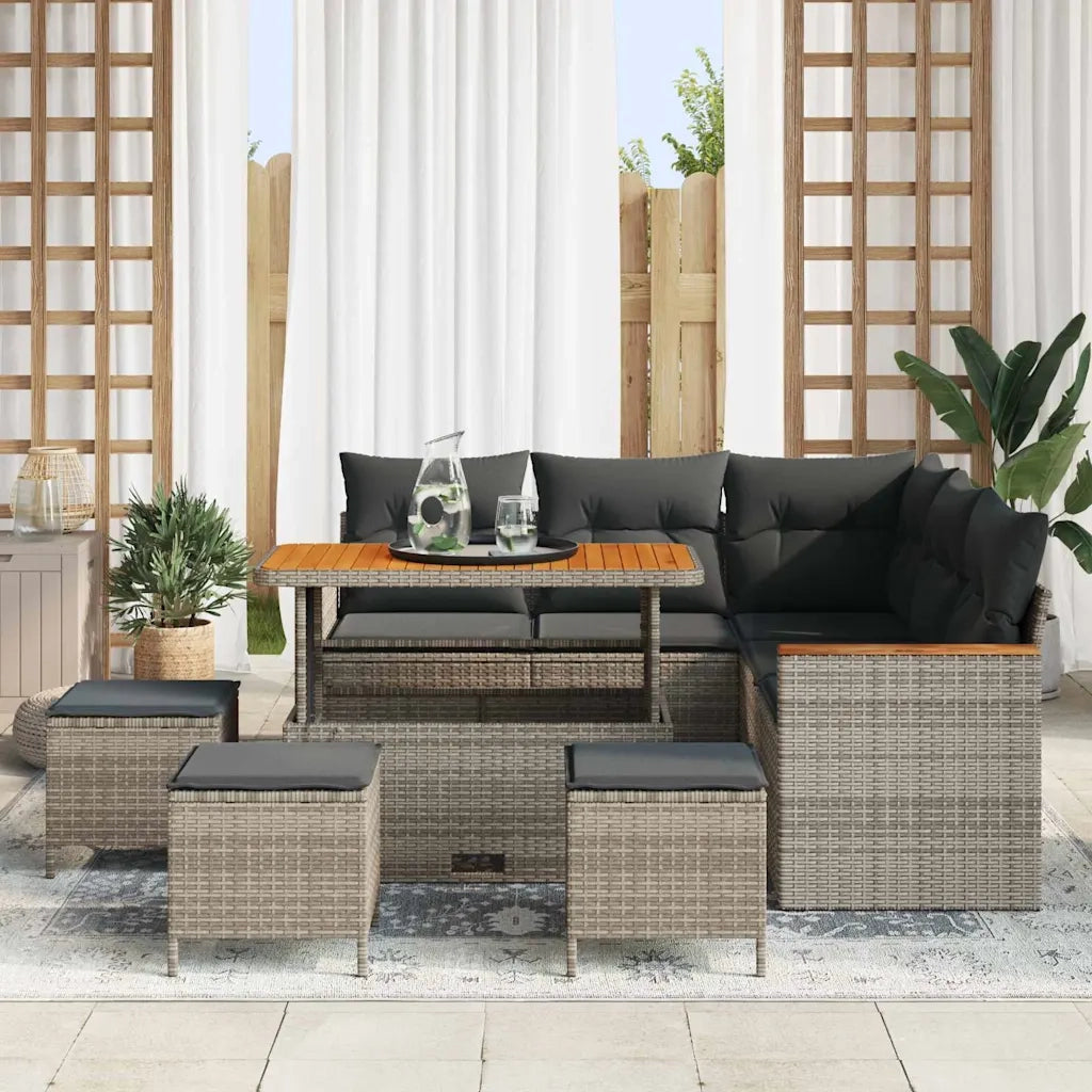 Set Divano da Giardino con cuscino Grigio Poly Rattan