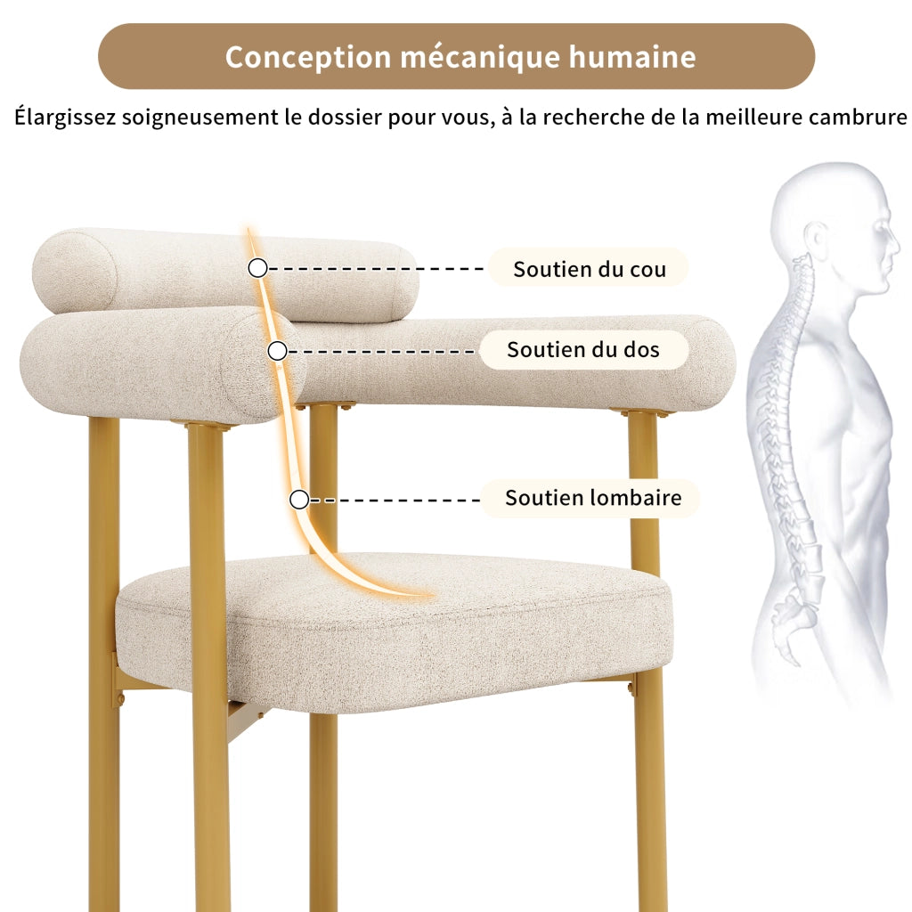 Set di 2 sedie da pranzo con schienale ergonomico e seduta imbottita ampia in tessuto effetto camoscio beige