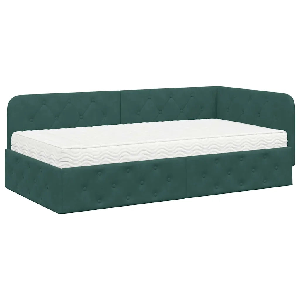 Cornice del letto ad angolo Verde Scuro 100 x 200 cm Velluto