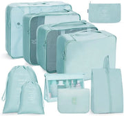 Organizzatori di bagaglio da 10 pezzi per viaggi, organizzatore di valigia, blocchi di imballaggio, set di viaggio impermeabile, per abbigliamento, intimo, scarpe e cosmetici - più blu